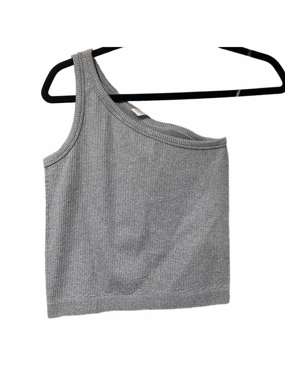Asymmetrical One-Shoulder Ribbed Tank Top - Gray